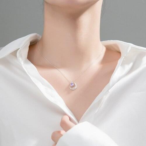 925 Sterling Silver Necklace Women Zircon Moon Fine Necklace Pendant Simplicity Simple Necklace Jewelry Accessories