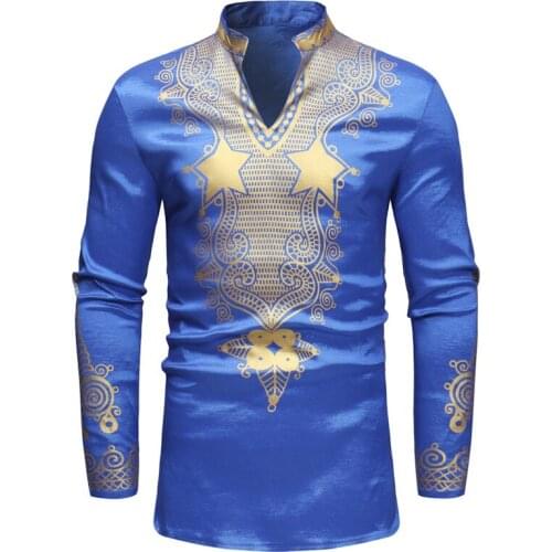 African Clothing Long Sleeve V Neck T Shirt Men New Dubai Bazin Dashiki Traditional Clothes Maxi Man Shirt Men Tops Tees YB1064