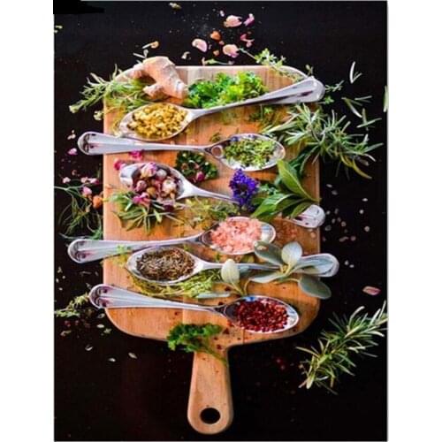 Diamond painting seasoning mosaic art embroidery stitch kitchen diy rhinestone picture puzzle drawing wall decor craft diy toys