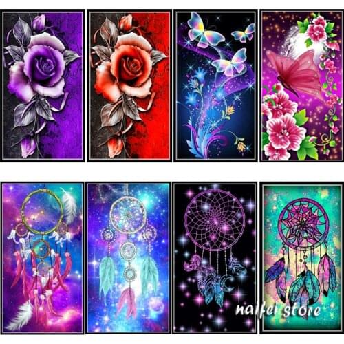 Diy Diamond Painting Full Square round Drill 5D Red Purple Rose Butterfly Dream Feather Home Decor Art Embroidery Cross Stitch