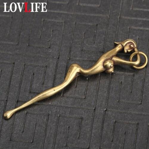 Solid Copper Beauty Naked Women Keychain Pendant Vintage Brass Metal Mutilfunction Hanging Ear Picks Spoon Key Chains Pendants