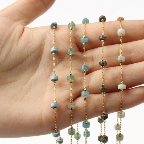 1 Meter Gold Plated Brass Wire Wrapped Rosary Chain Rondelle Natural Stone Chains For DIY Bracelet Ankle Necklace Jewelry Making