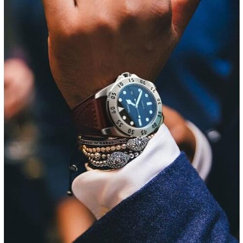 43mm Parnis Black White Dial Watch Men Casual Leather Automatic Mechanical Watches Sapphire Crystal Watch Mens Present