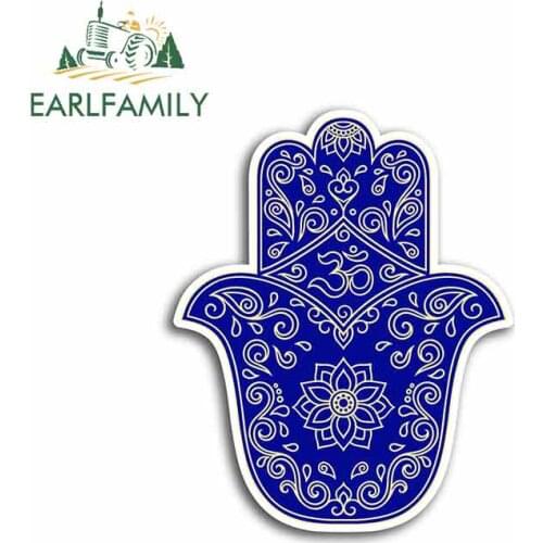 EARLFAMILY 13cm For Hamsa Hand Om Ohm Indian Car Stickers Waterproof Fashion Occlusion Scratch VAN Decals Decoration