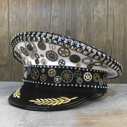 Women Men Steampunk Military Hat Handmade Germany Officer Visor Cap Army Hat Cortical Police Cap Cosplay Halloween Hat