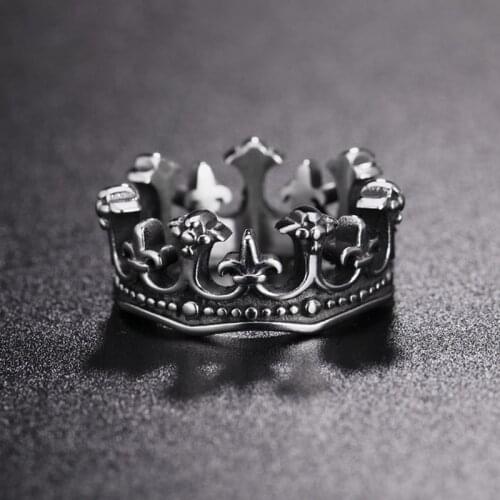 Classic Vintage Crown Ring Men Women Silver Color Stainless Steel Biker Rings Male Punk Rock Hip Hop Ring Jewelry