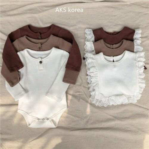 Spring Autumn Baby Girls Clothes Sets Cute Ribbed Cotton Romper + Lace Vest 2pcs Sets Casual Baby Clothing Kids Outfits Bodysuit