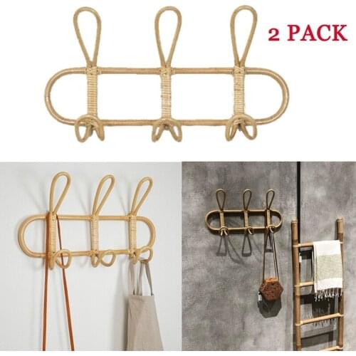 2Pcs Rattan Wall Hooks Clothes Hat Hanging Hook Crochet Hangers for Home Hotel Dorm Decor Rattan Clothes Organizer