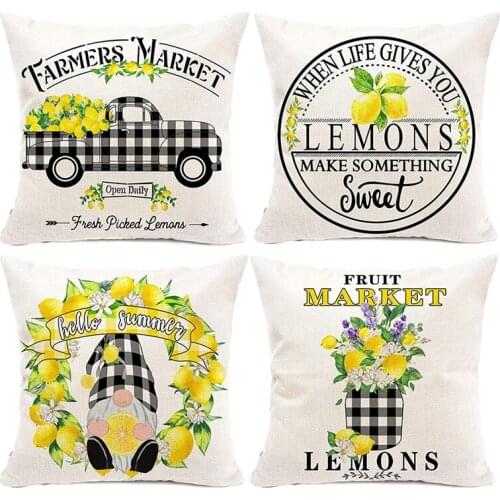 Hot XD-Lemon Farmhouse Summer Pillow Covers 18x18 Set of 4,Farmhouse Pillows for Sofa, Outdoor Porch Lemon Home Decor