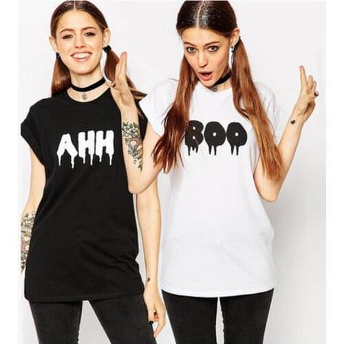 Cute Best Friends T Shirt Funny Tshirt Women Halloween Twins Tops Tee Shirt Femme Black White Size 2XL T-shirt Tees