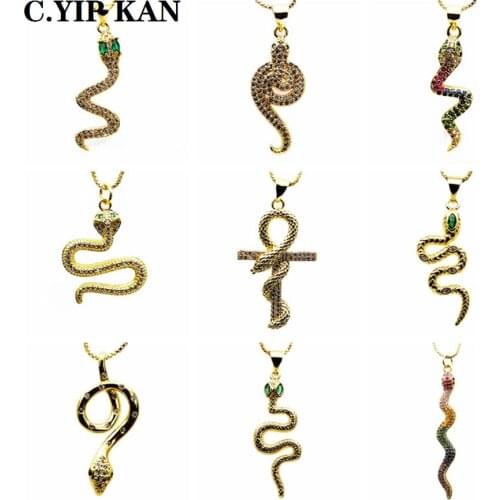 Fashion multicolored zircon pendant Necklace Cobra striped snake pendant necklace Animal pendant necklace DIY jewelry necklace