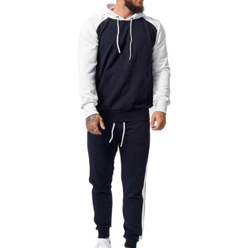 Mens Sportswear Hoodies Sweatshirts Long Pants Suit Contrast Color Hooded Loose Drawstring Men Sports Suit for Work