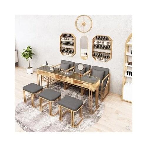 Net red manicure table and chair set marble iron manicure table glass manicure single double three person economic type
