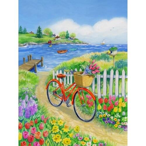 JMINE Div 5D Bicycle Sea Beach Flower bike Full Diamond Painting cross stitch kits art Scenic 3D paint by diamonds