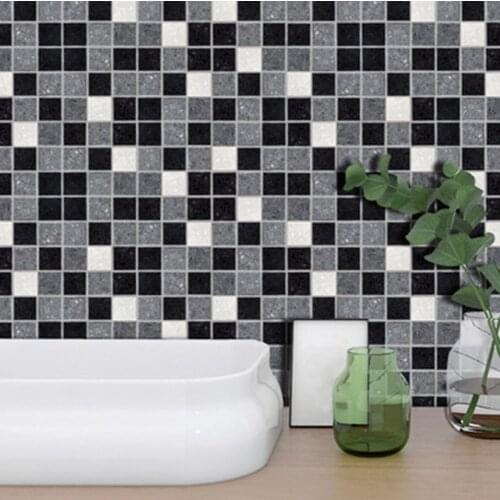 19Pcs Black Mosaic Wall Stickers PVC Thicken Tile Stickers Easy to Clean for Bathroom Kitchen Decoration