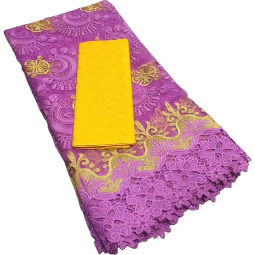 Latest African Lace Fabric Bazin Riche Purple French Tulle Net Lace 2.5+2.5Yards Matching Set For Fashion Dress t17-20