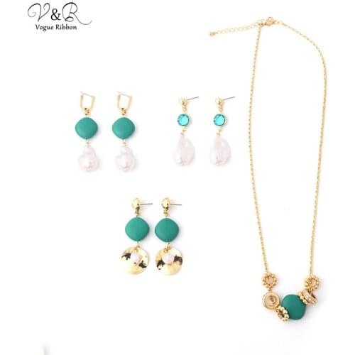 2020 New Diy Package Jewelry Handemade Necklace And Earring Set Gold Jewelry With Pearl Green Bead Jewelry For Girls Sieradenset