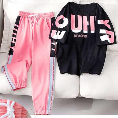 2021Summer New Sports Pants Loose Letter Printed Student 2 Piece Set Women Pants weatpants joggers chain camo pants