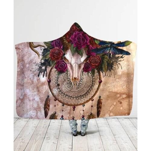 Plstar Cosmos Birds Feather/Native/Buffalo Head Motifs Hooded Blanket 3D full print Wearable Blanket Adults men women style-5