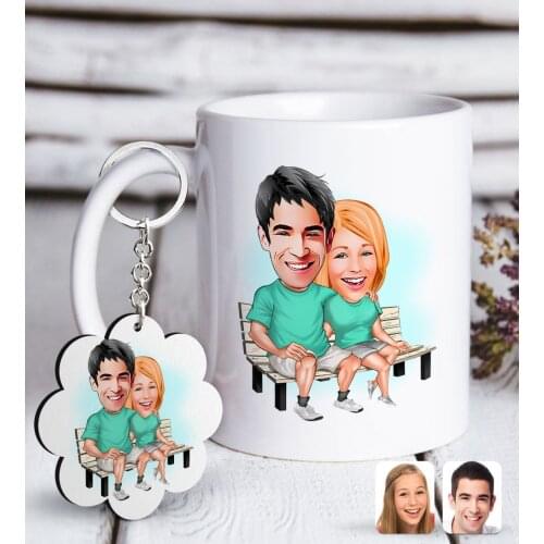 Personalized Valentine Caricature Of White mug And Keychain Gift Seti-55