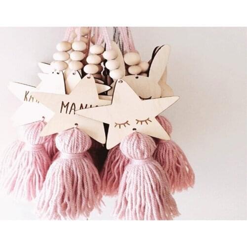 Nordic Style Cute Star Shape Wooden Beads Tassel Pendant Kids Room Decoration Wall Hanging Ornament for Photography KO895655