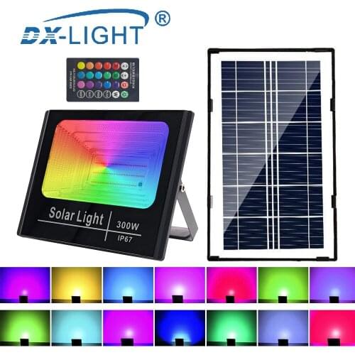 100W 200W 300W RGB Solar Light Outdoor Waterproof For Garden Street Landscape Lighting Spotlight Wall Solar Powered Flood Lamp