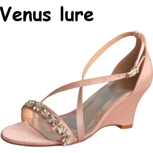 Dusty Pink Wedge Wedding Shoes Peep Toe Gladiator Sandals Young Style