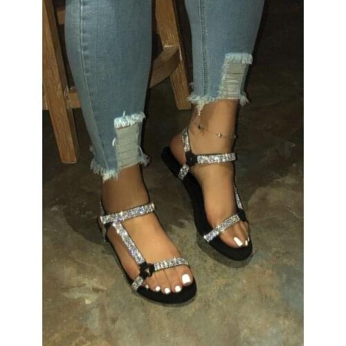 Crystal 2021 Sandals Women Summer Fashion Women Flat Sandals Women Fashion Adult Mary Jane Summer Flat Shoes Small Flash Diamond