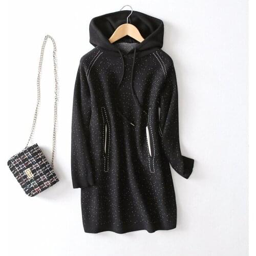 Cotton wool blends dots knit women fashion hooded coat pullover one&over size wholesale retail