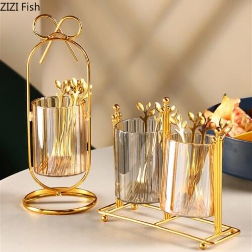 Stainless Steel Glass Storage Tank Stainless Steel Fruit Fork Set Modern Home Kitchen Fruit Fork Storage Tool Chopstick Rest