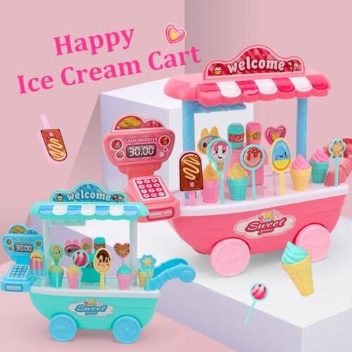 Ice Cream Cart Mini Shopping Cart Candy Shopping Toy Truck Girls Toys Kit With Realistic Cash Register