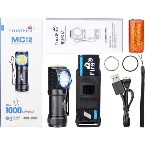 Trustfire MC12 Headlamp EDC Flashlight CREE XP-L HI 1000lm USB Rechargeable LED Headlight with Megnetic for Hunting Camping