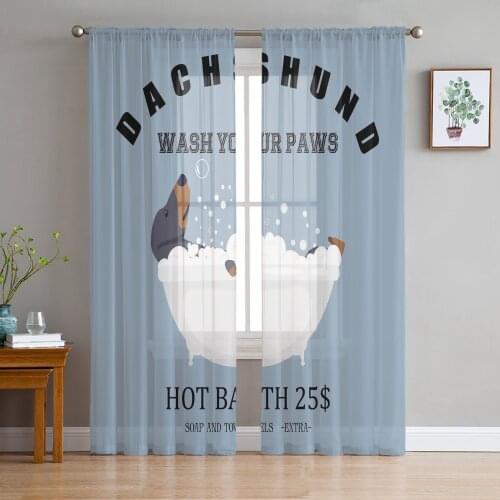 Dachshund Wash Your Paws Screens Voile Tulle Sheer Curtains for Bedroom Living Room Kitchen Decor Chiffon Windows Curtain