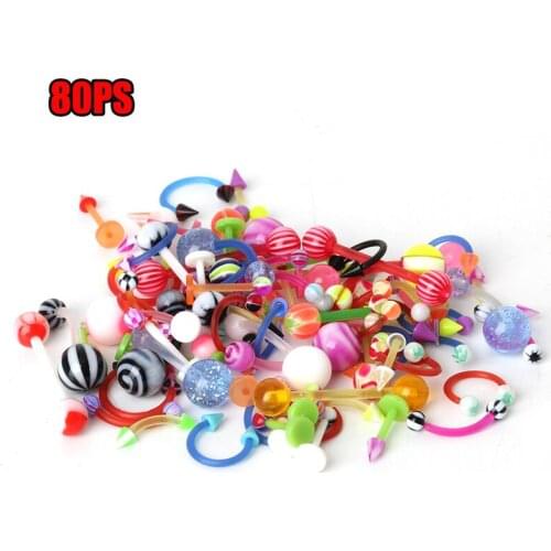 80x 8 Type Body Piercing Jewelry Tongue Belly Lip Eyebrow Nose Barbell Ear Rings