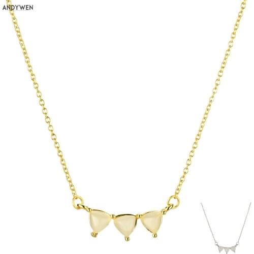 ANDYWEN 925 Sterling Silver Gold MIlk Three Ovals Line Chain Necklace Long Line Women Simple Jewelry For Luxury Gift in 2020