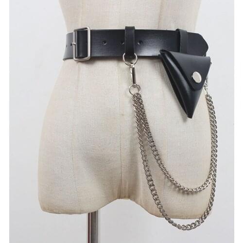 SeeBeautiful Metal Chain Pin Buckle Removable Mini Bag PU Leather Waist Belts All Match Women Summer 2021 New Fashion E966