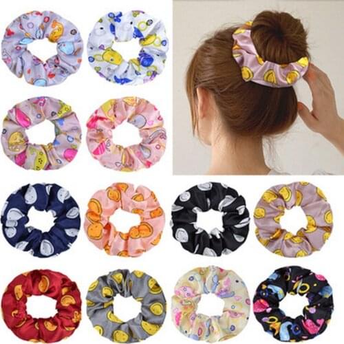Women New Print Crunchy Hair Tie Smiley Hair Rubber Bands Girl Elastic Skrunchies Ponytail Holder Headband Chouchou Accessories
