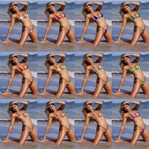 2020 Hot Womens Micro Three-point Bikini Suit Swimsuit Sexy Solid Color Brazilian Swimsuit Thong Bandage Push Up Beachwear