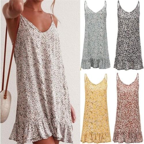 Sexy Print Women Dresses Sleeveless Strappy Boho Floral Short Mini Dress Summer Sundress Holiday Femme