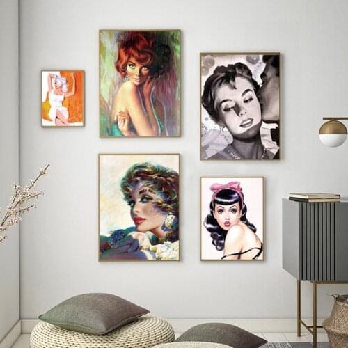 1970s Vintage Fashion Sexy Women Poster Retro Wall Art Canvas Print , Antique Girls Beauty Portrait Illustrations Painting Decor