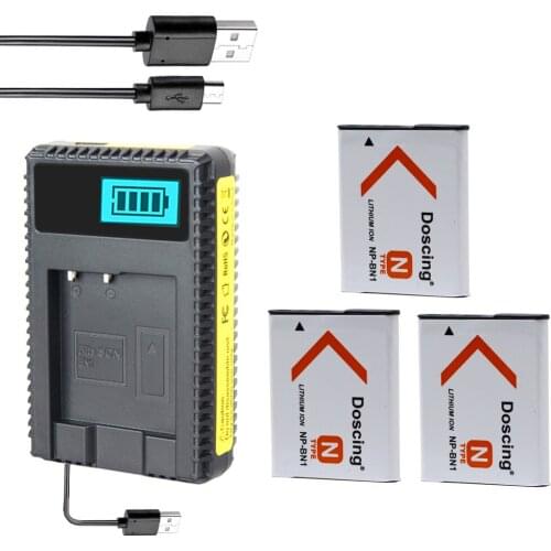 3Pcs 1000mAh NP-BN1 NP BN1 Camera Battery + USB LCD Charger for Sony DSC-QX10 DSC-QX30 DSC-QX100 DSC-TF1 DSC-TX10 DSC-TX20 TX30