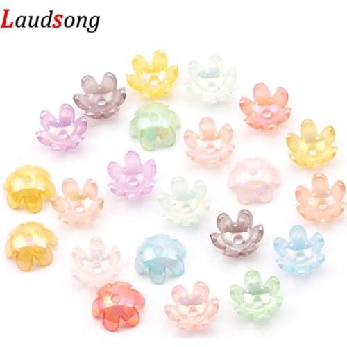 50pcs 13mm Multicolor AB Color Flower Bead Caps Acrylic Beads For Jewelry Making Finding Diy Handmade Accessories