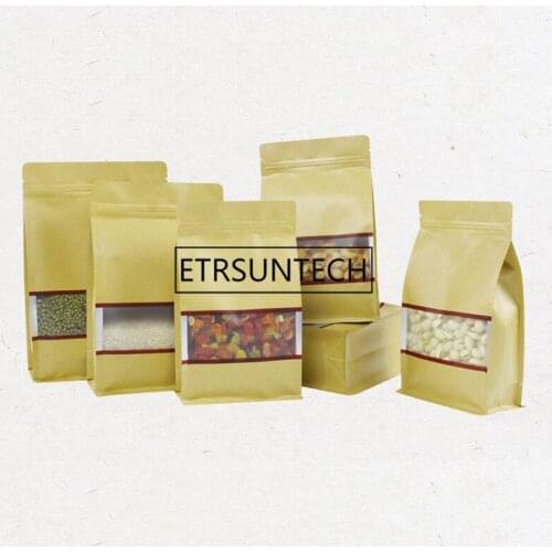 500pcs/lot High quality Large Kraft paper Aluminum Foil with Clear Window Resealable Stand Up Bottom Zipper Retail Package Bag