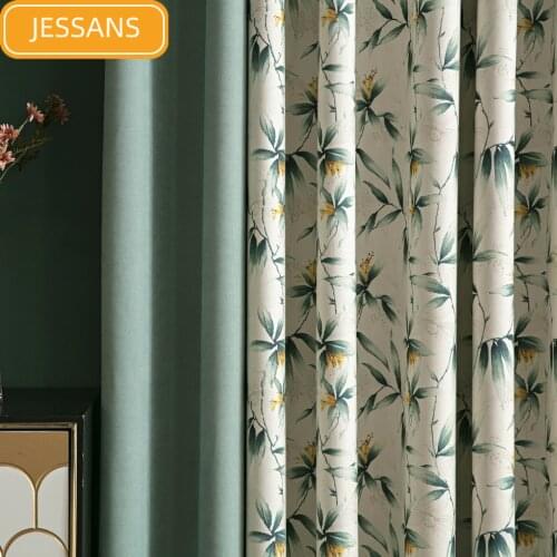 American Green Cotton and Linen Printed Semi-shading Curtains for Living Room Bedroom Study Curtain Custom Finished Product