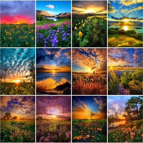 AZQSD Diamond Embroidery Sunset Flower Mosaic Rhinestones Diamond Painting Landscape Cross Stitch Handicraft Home Decor Gift