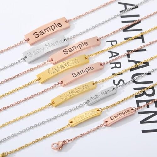 Custom Personalized Name Words Bar Chain Femme Bracelet Stainless Steel Charms Adjustable Engraving Kids Bangle Birthday Gift