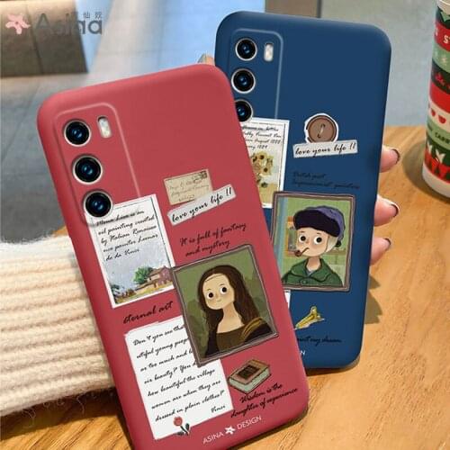 ASINA Liquid Silicone Case For Huawei P40 P30 P20 P Smart 2019 Z Cover Cartoon Bumper Girl Couple Cases For Nova 3i 5t Mona Lisa