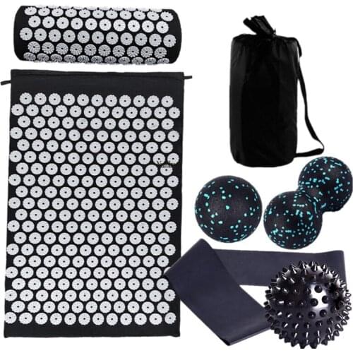 ELOS-Acupressure Massager Mat Set Back Body Foot Cushion Massage Pad Relieve Stress Pain Yoga Spike Mat with Pillow Cloth Bag