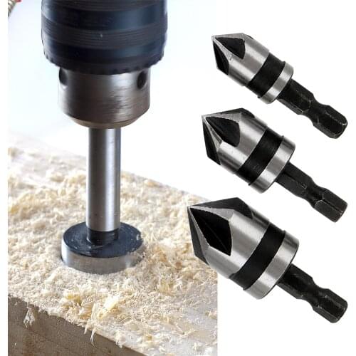 Chamfering Cutter Chamfer Countersink Drill Bit Hex Shank 5 Flute 90 Degree Point Angle 3PCS Carbon Steel For Power Tool
