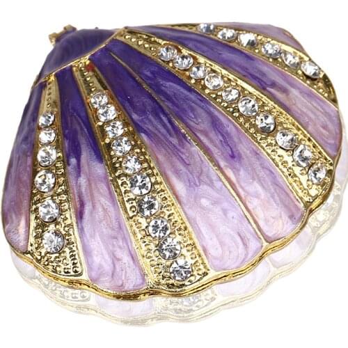 H&D 2.6inch Hand-Painted Seashell Trinket Box with Rich Enamel and Sparkling Rhinestones Jewelry Trinket Box X'mas Gift (Purple)